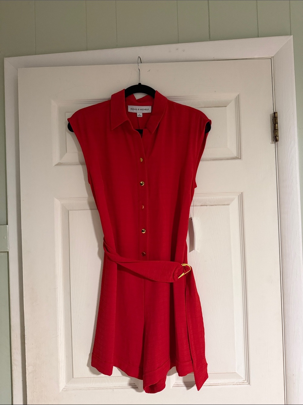 Emma & Michele Red Sleeveless Romper with Belt